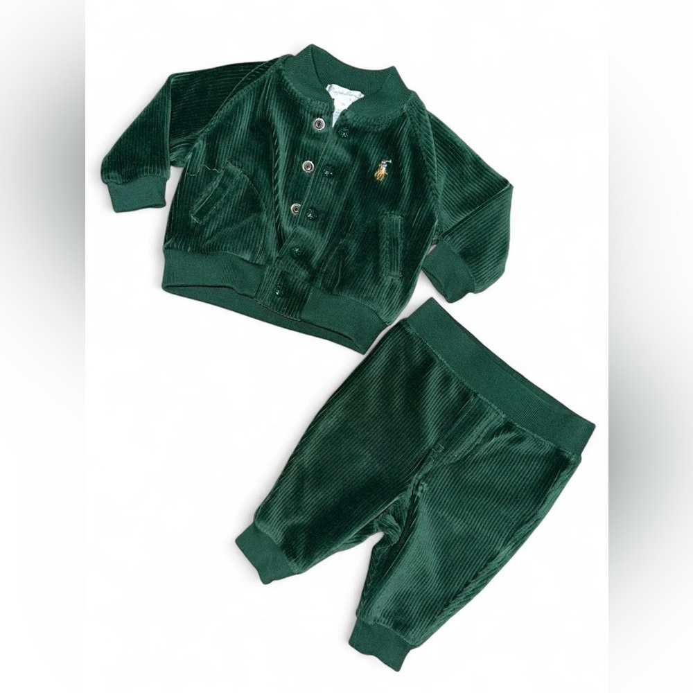NEW Ralph Lauren Forest Green Velour Baby Set